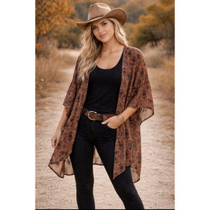 Cowgirl Hardware Sheer Floral Kimono Cover Up – Western Boho Style